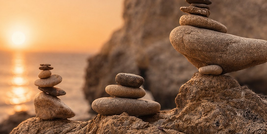 WAVES Method — balanced stones at sunset